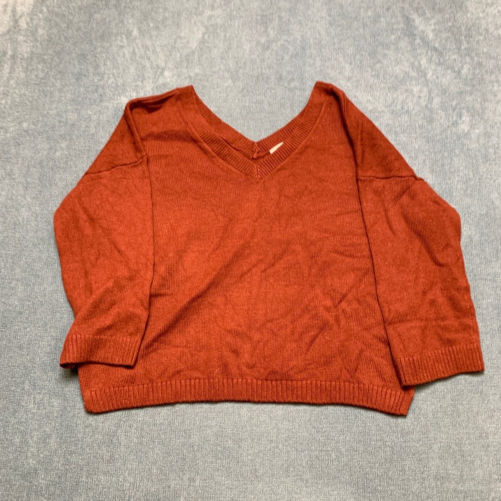 Madewell Sweater Womens Small Rust Knitted V Neck Ribbed Long Sleeve Pullover